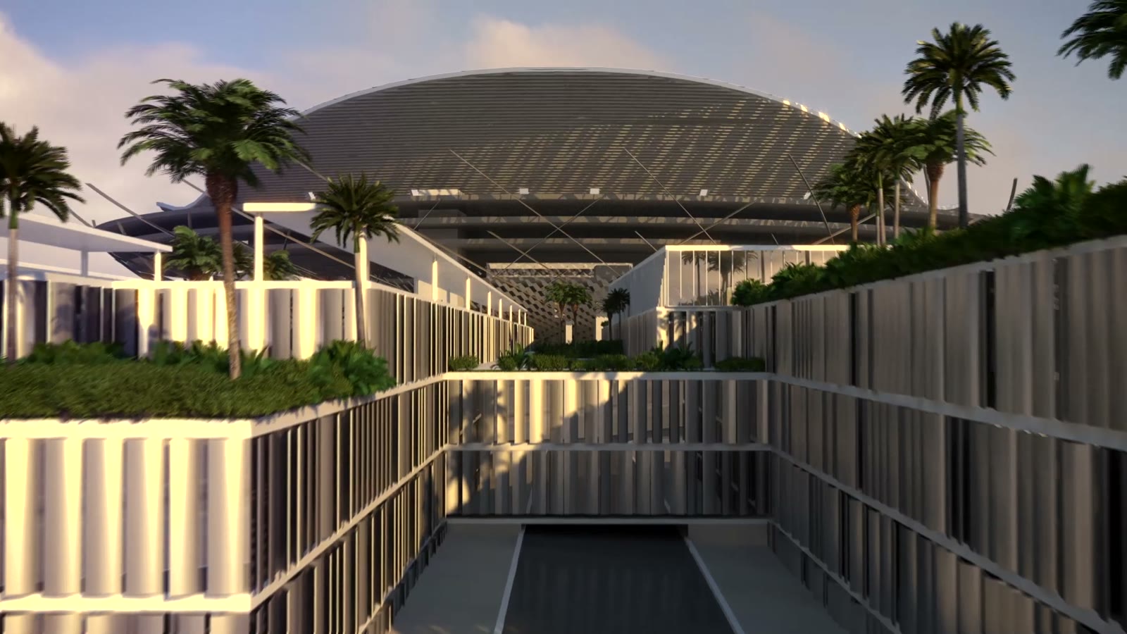 Dubai Stadium — Canopy and approach.