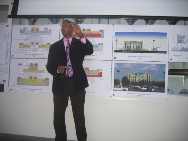Drawings and studies — Eric presenting stadium drawings.